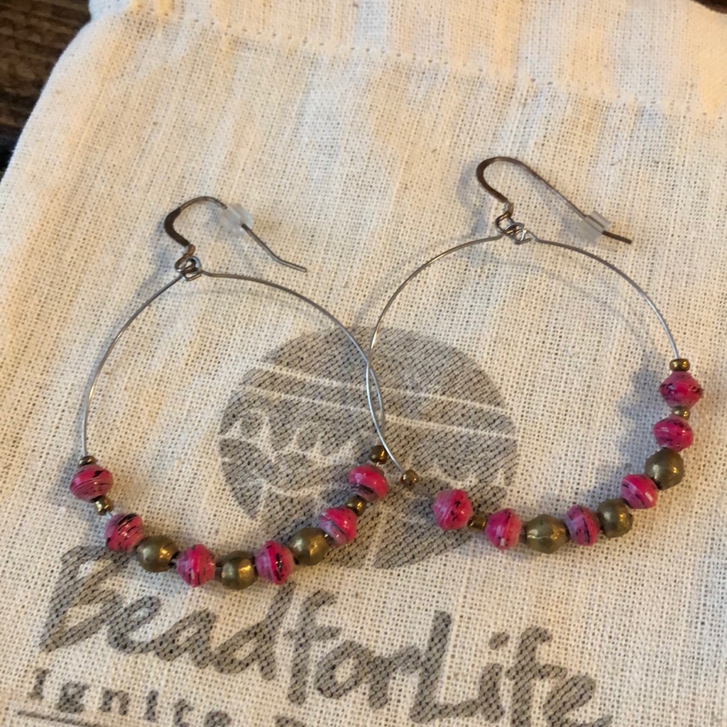 Bead For Life Fuchsia East African Hoop Earring